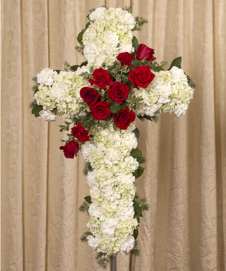 Red Rose Tribute Standing Cross