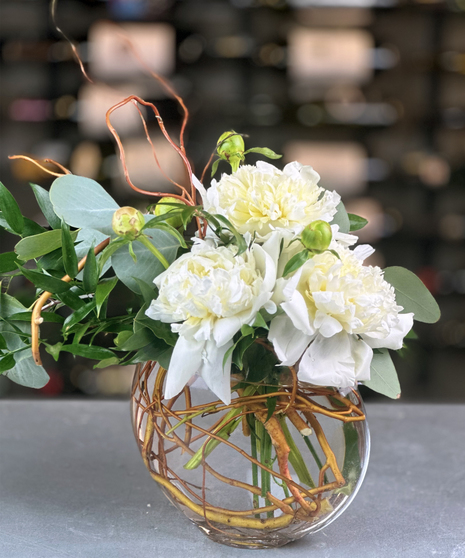 White Peony Moon Vase