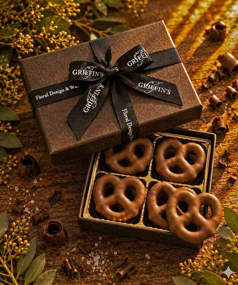 Handcrafted Ohio Amish chocolate-covered Dutch pretzels in premium milk and dark chocolate gift boxes.