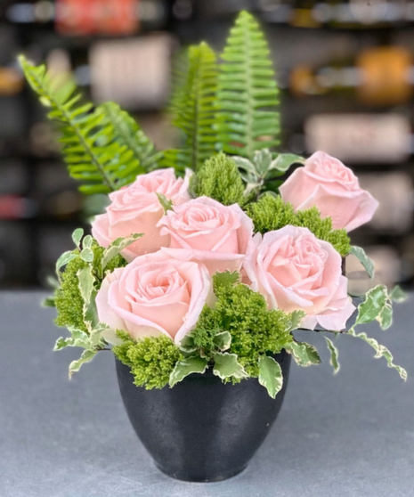 Part of the Mini Rose collection this elegant hot explorer rose bowl offers full-size roses delivered in Columbus, Ohio.