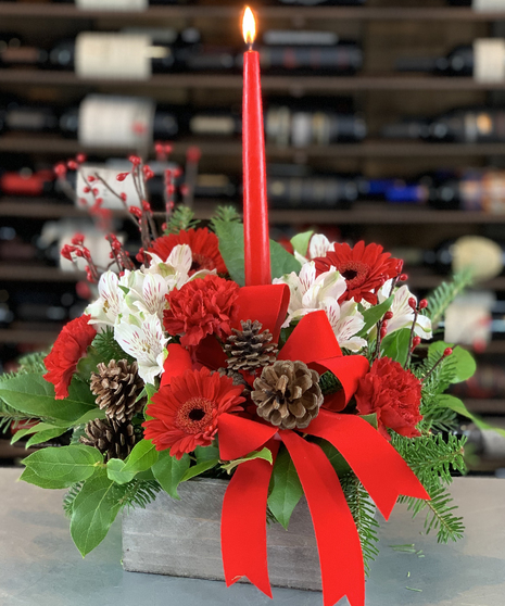 Wood Box Single Candle Christmas Centerpiece