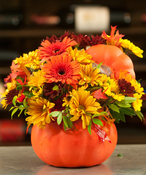 Ceramic Pumpkin With Gerberas