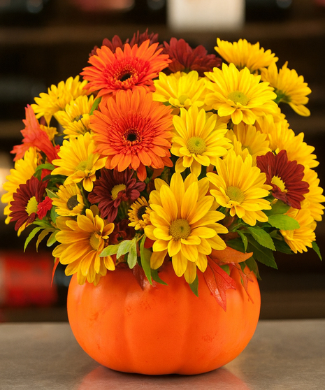 Ceramic Pumpkin With Gerberas