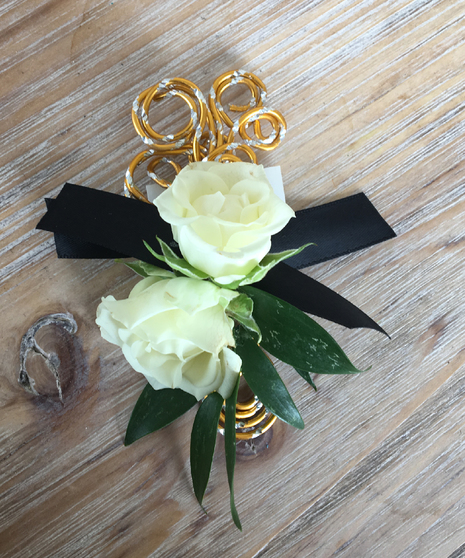 Double White Rose Gold Accent Boutonniere