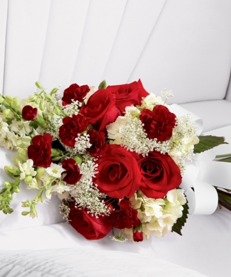 A unique spray of red tropical anthirium, orchids, and mixed flowers. Pick the whole set at a discount, or choose only the individual items you like.
