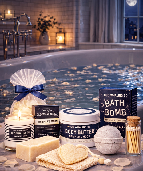Old Whaling Co Mariner’s Moon luxury spa gift box with candle, bath bomb and body butter Columbus Ohio florist.