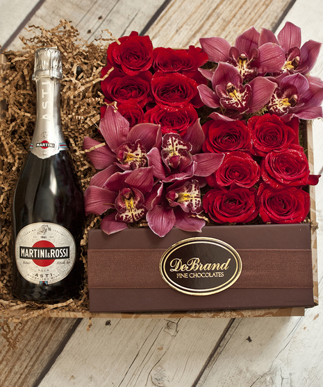 Orchids & Roses Martini Rossi Champagne Gift Box