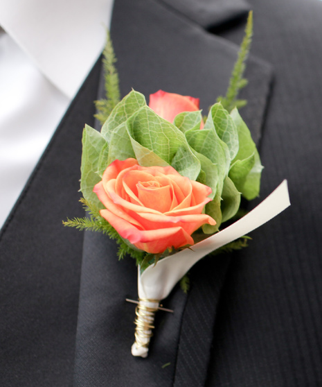 Orange Rose With Bells of Ireland Boutonniere
