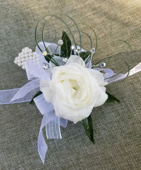 Single Ranunculus  With Iridescent Ribbon Wrist Corsage