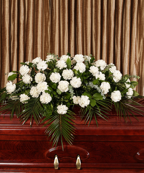 White Carnation Tribute Casket Spray Sympathy Flowers Columbus Ohio