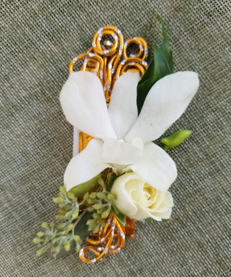 White Dendrobium Orchid Gold Accent Boutonniere Columbus Ohio Florists Newark Ohio