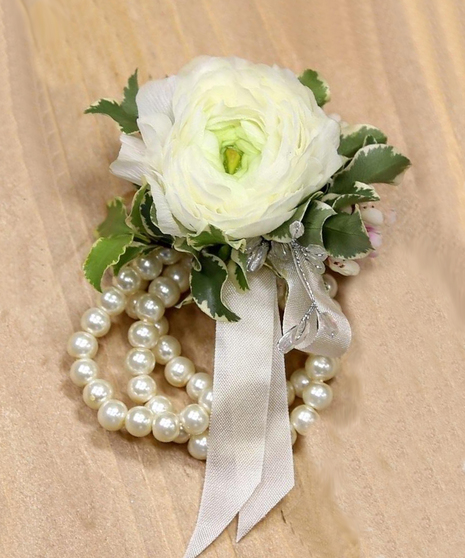 White Ranunculus Wrist Corsage