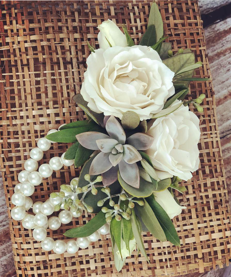 White Rose & Succulent Wrist Corsage
