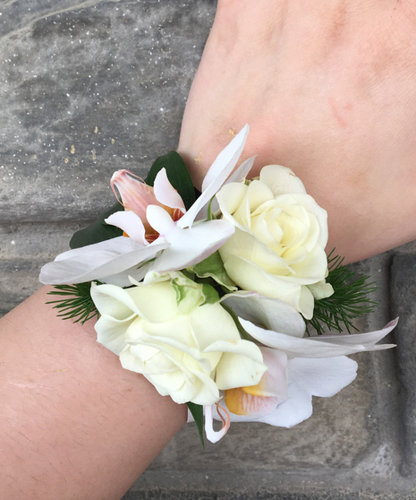 White Rose & Orchid Phalaenopsis Wrist Corsage