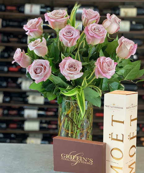 12 Pink Roses Arranged