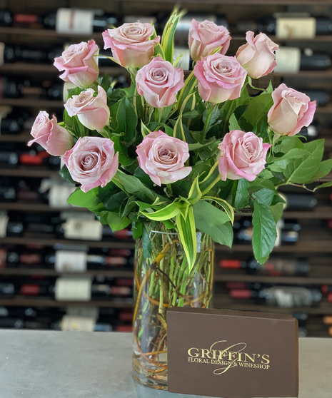 12 Pink Roses Arranged